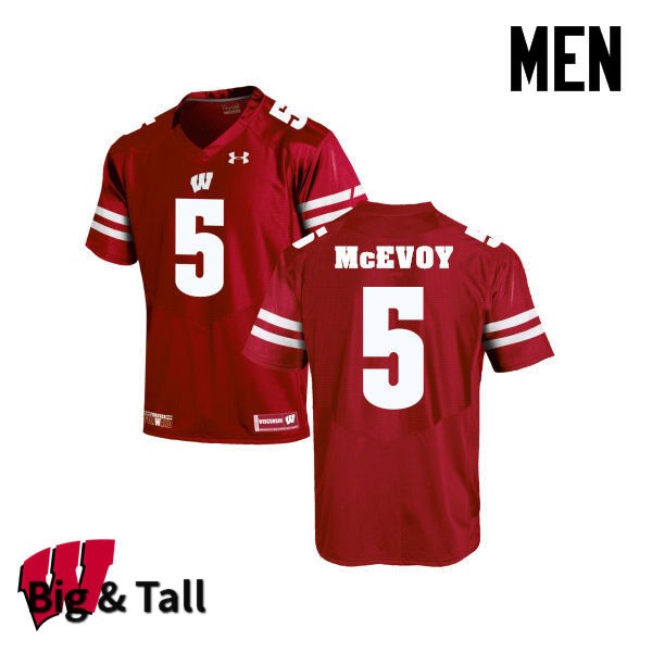 Wisconsin Badgers Men's #5 Tanner McEvoy NCAA Under Armour Authentic Red Big & Tall College Stitched Football Jersey UB40Z88CF